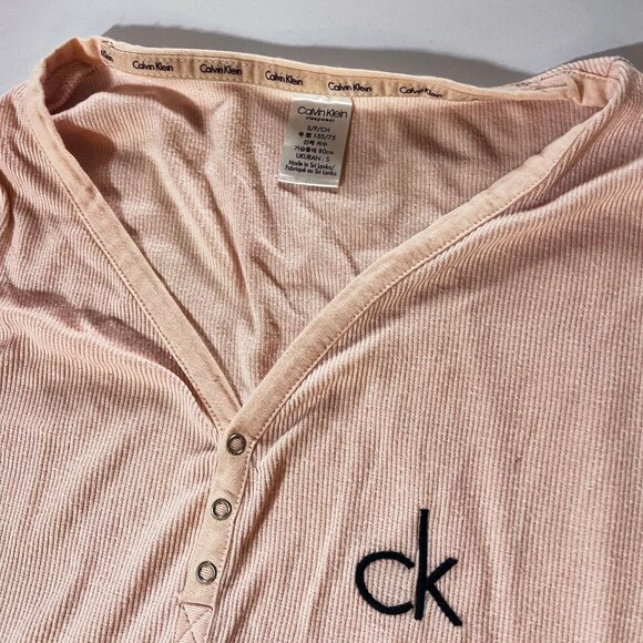Calvin Klein Womens Pink/cream Long Sleeve sleepwear V neck pullover size small - Picture 3 of 7